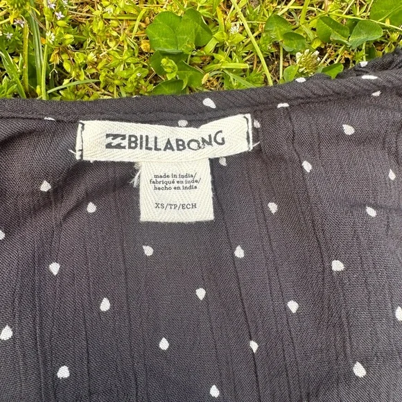 Billabong Take Away Long Sleeve Mini Dress Black w/ Polka Dots Plunge Size XS - Picture 3 of 7